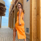 Asymmetrical orange  silky dress