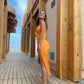 Asymmetrical orange  silky dress